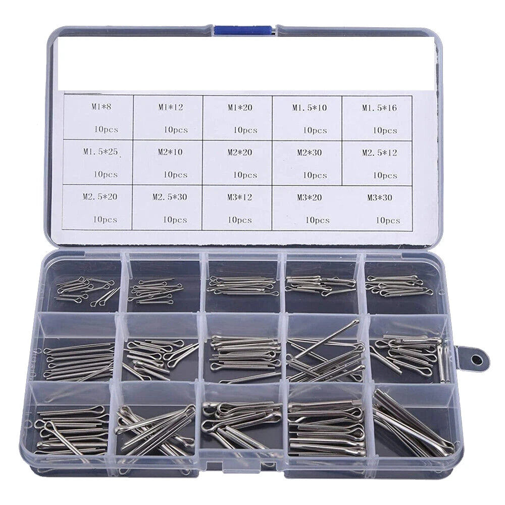 150PCS Split-Pins / Split Cotter Pins Stainless Steel A2-Marine Grade (304) +Box Steel Hard Case Link Assortment