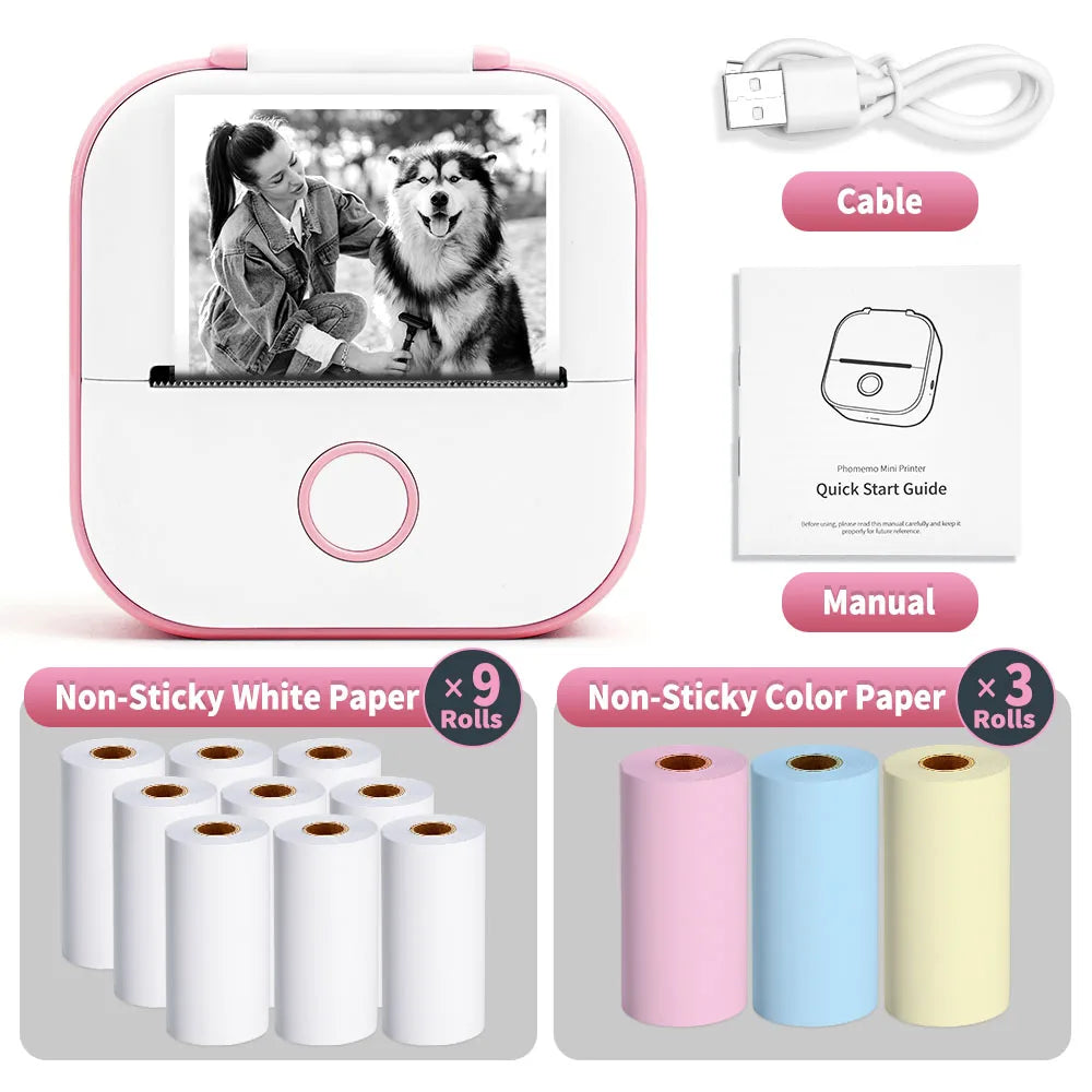 Mini Sticker Printer Phomemo T02 Thermal Portable Inkless Pocket Phone Printer Compatible with Android iOS Instantly Print Fun