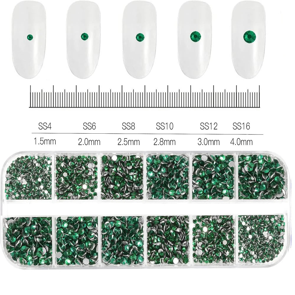 2400pcs+ Shiny Clear Crystal Gems Nail Rhinestones 1.5-4mm Mixed Round Glass Stone Flatback Nail Charms 12grids Nail Diamond DIY