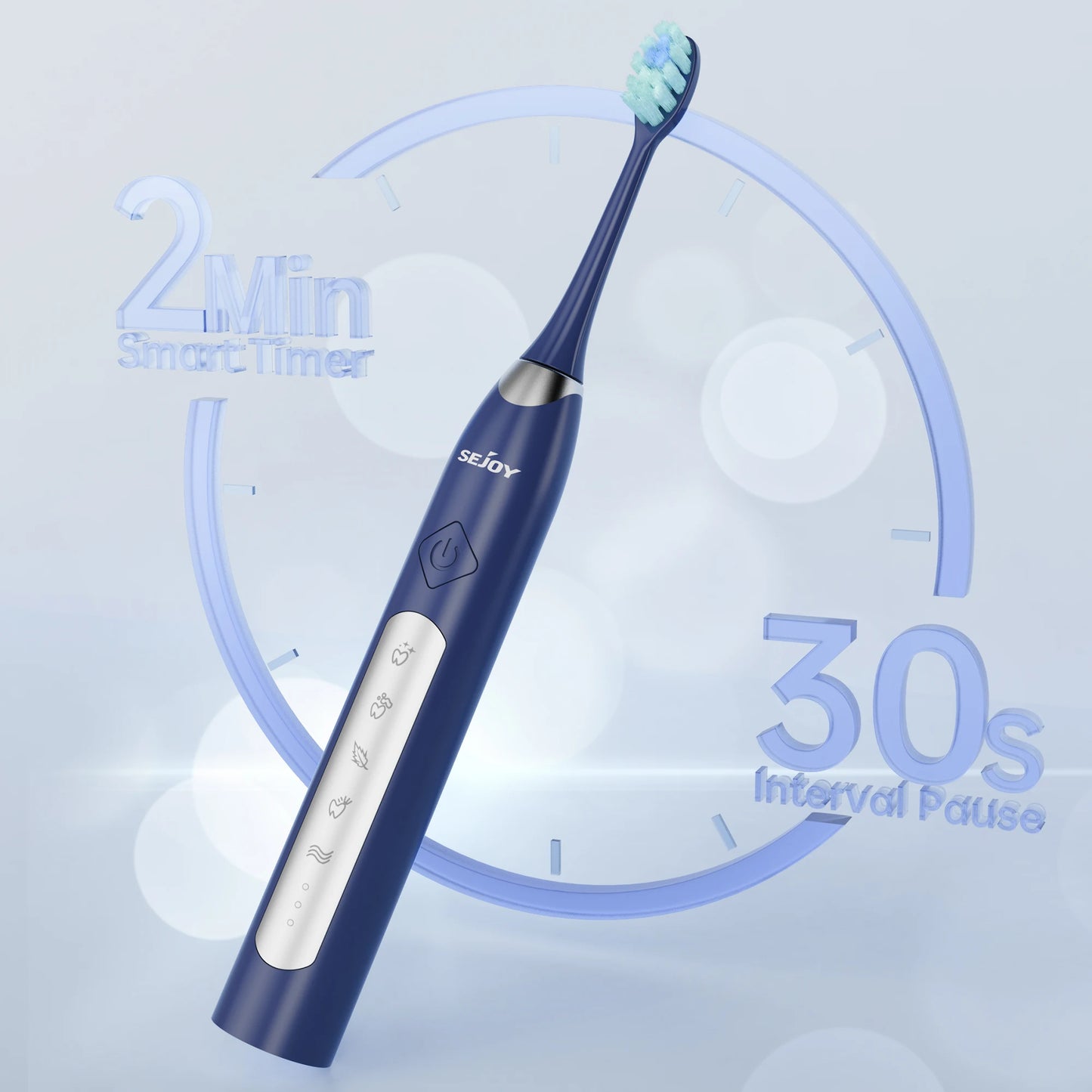 Sejoy Electric Sonic Toothbrush with 10 pcs Replacement Heads Rechargeable Waterproof Tooth Brushes for Home Travel