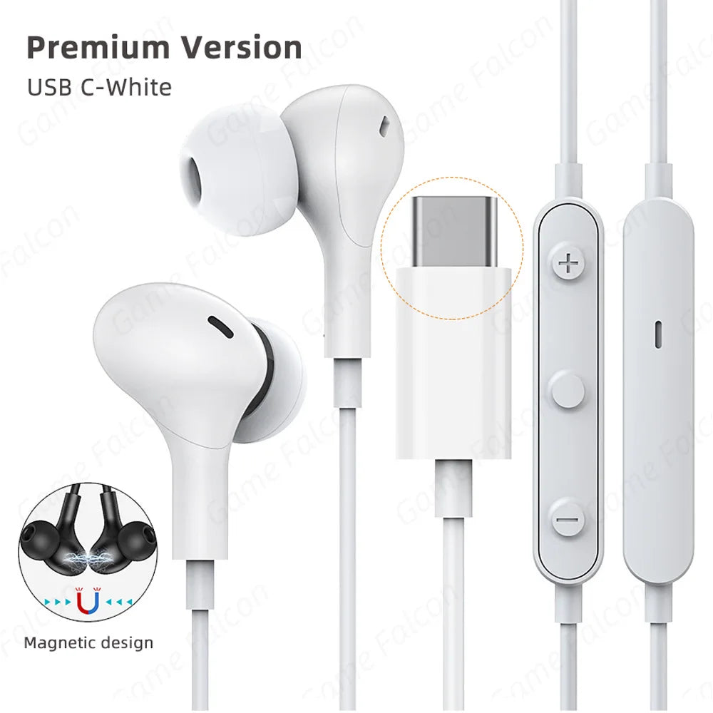 USB C Headphone for Samsung Galaxy S24 S25 S26 Ultra A17 A54 Magnetic Wired Earbuds Noise Canceling in Ear Earphones with Mic