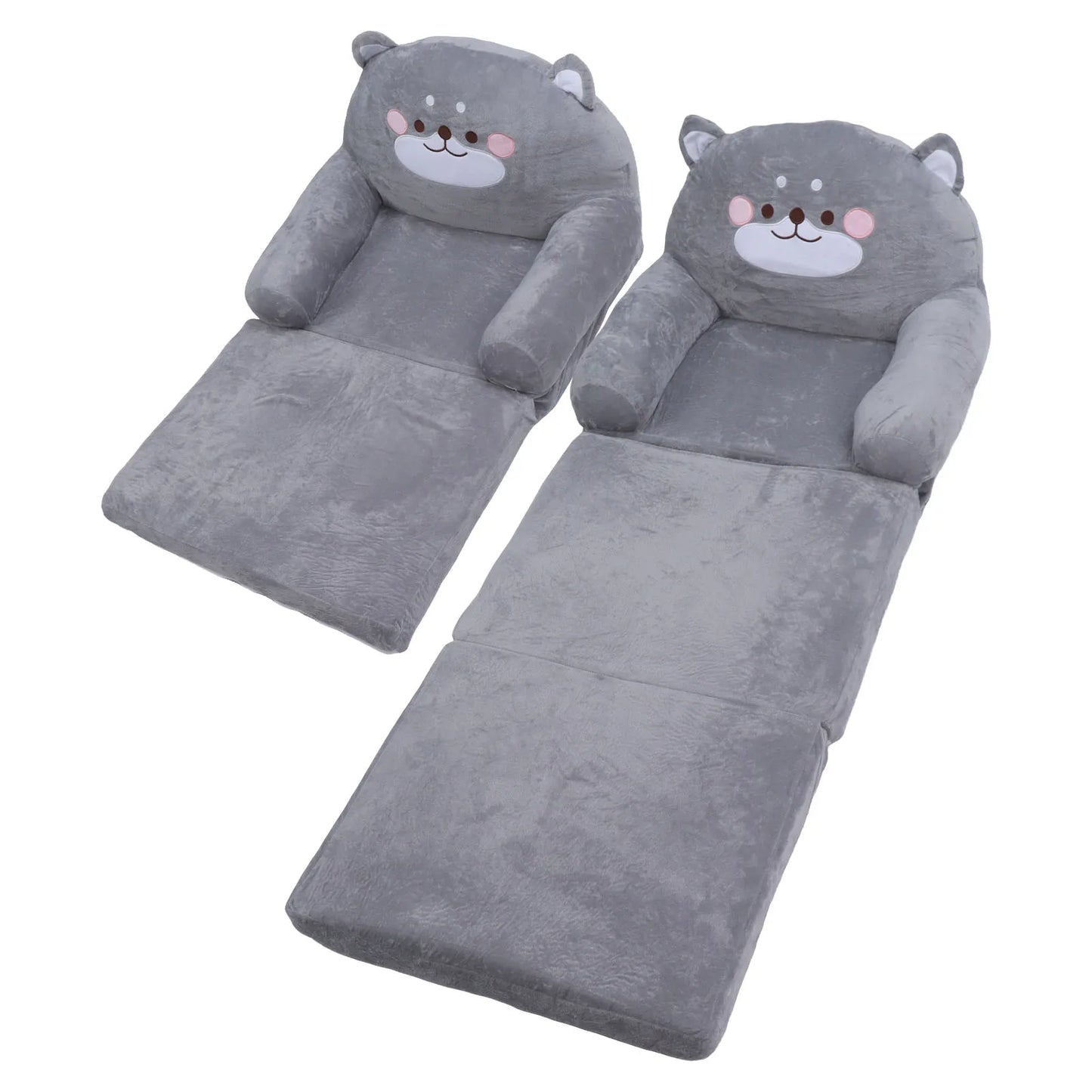 Gray Kids Sofa Easy To Clean Soft Breathable Toddler Chair Stable Backrest Cartoon Gray Dog  Wide Handle for Relaxing
