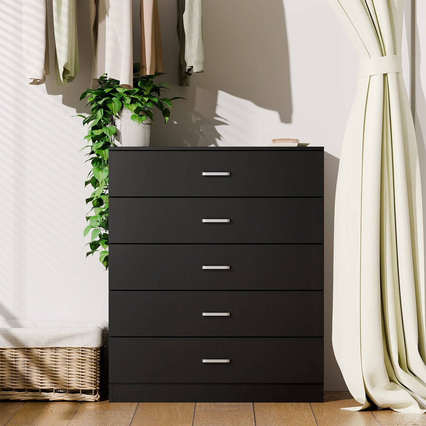 5 Drawer Chest White, Wood Storage Cabinet Dresser for Bedroom, Hallway, Closet Organizer, Modern Furniture (75x36x90cm)
