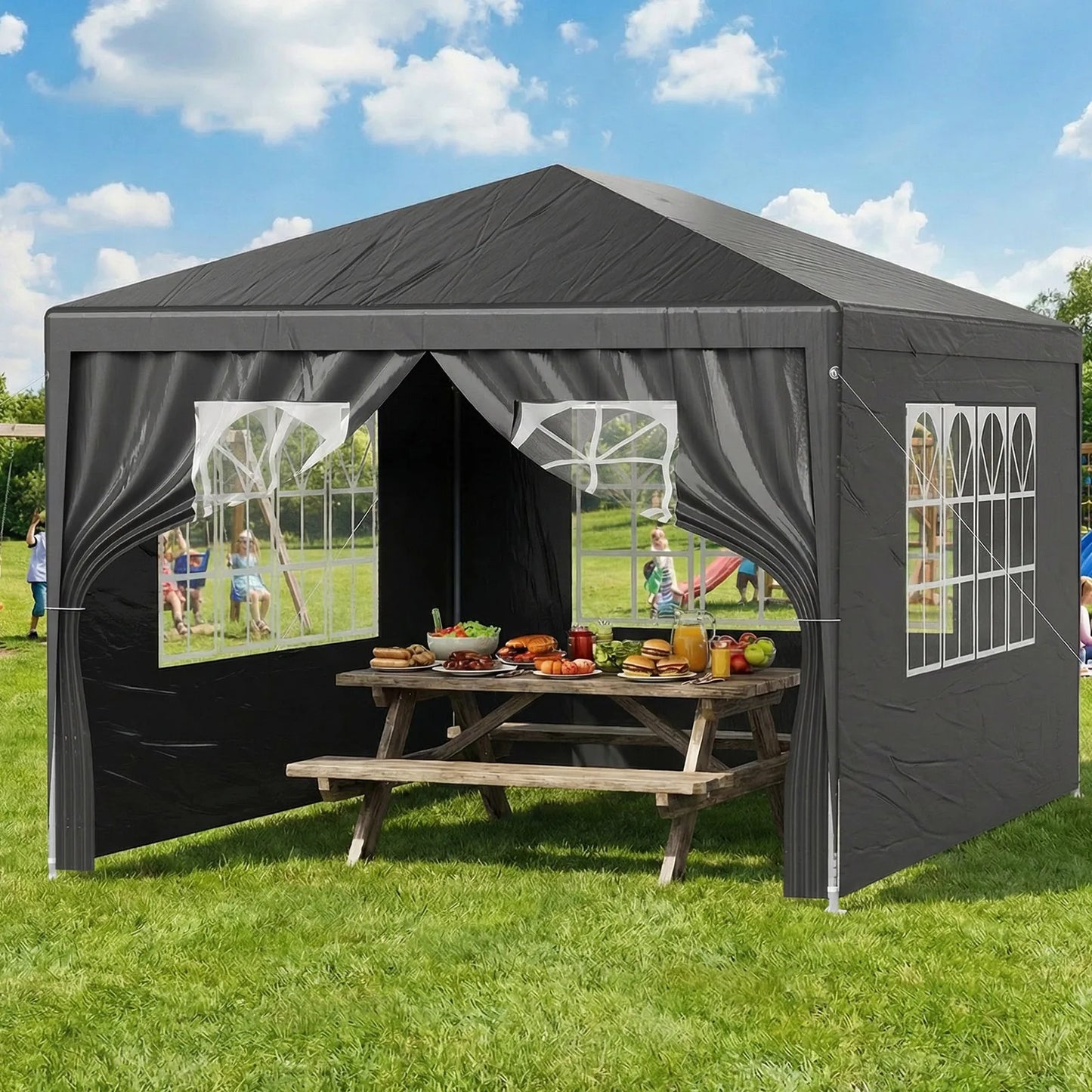 LOEFME 3x4M/3x3M Outdoor Gazebo Tent Outdoor Garden Camping Awning Waterproof Windproof UV Sun Shelter W/ Removable 4 Side Walls