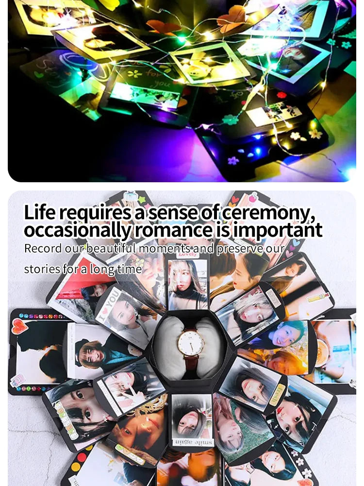 Hexagonal Surprise Blast Gift Box diy Handmade Album Birthday Valentine's Day Wedding Proposal Gift Memorial Album