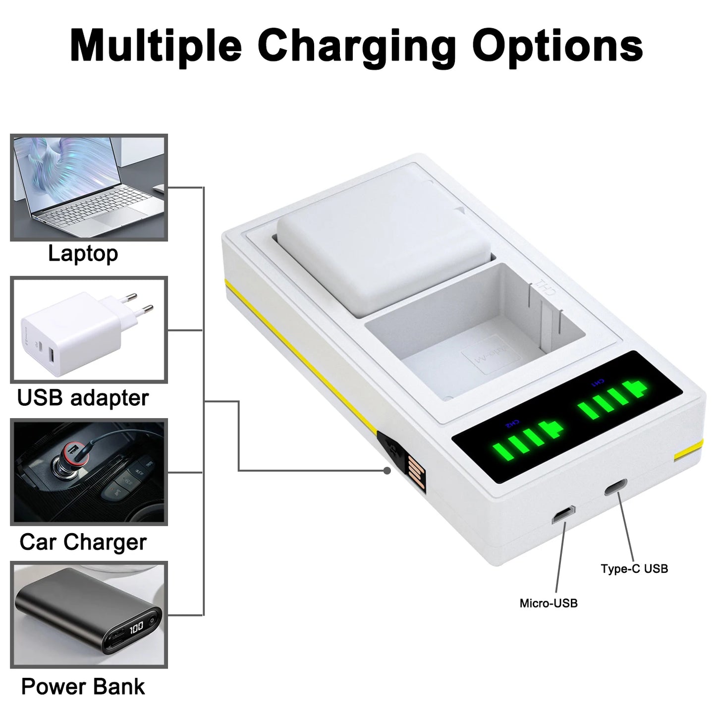 Fast LED Dual Battery Charger for Arlo Ultra/Ultra 2 and Arlo Pro 3 Pro 4 Camera Rechargeable Battery