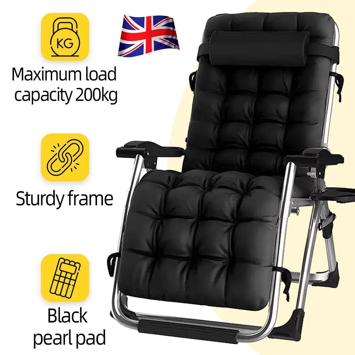 Zero Gravity Chair Reclining Sun Lounger Outdoor Garden Folding Adjustable