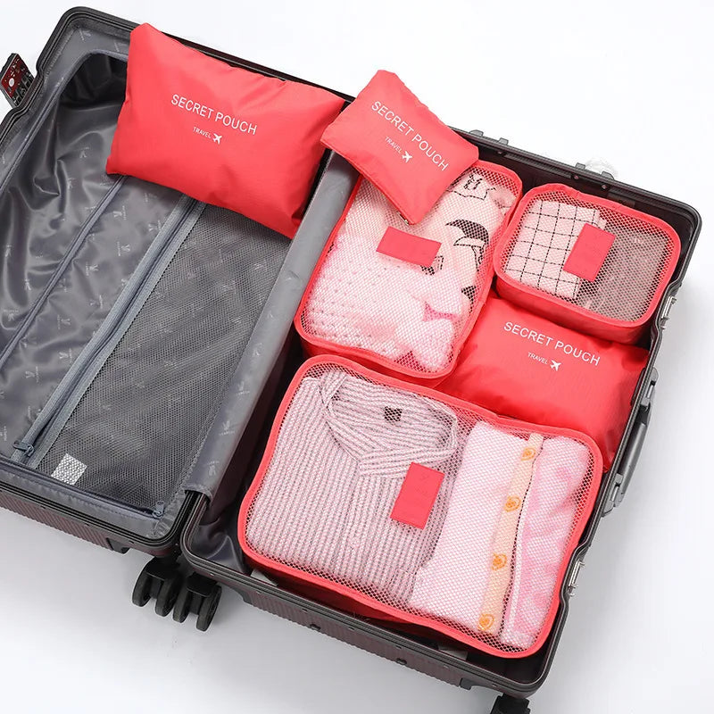 6 Pcs Travel Clothes Storage Bags Set Portable Luggage Organizer Suitcase Pouch Pouch Packing Cube For Shoes Packing Clothes