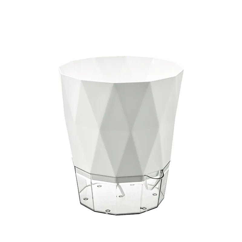 Self Watering Planter Diamond Lazy Flower Pot Transparent Double Layer Plastic Plant Pot for Indoor Plants