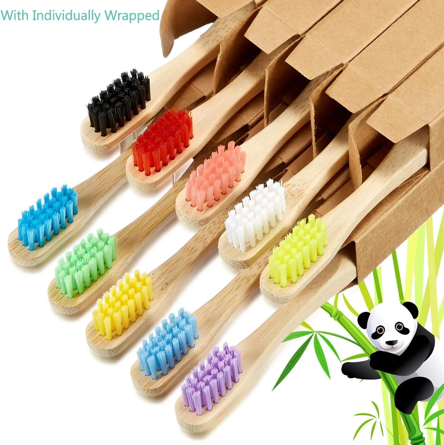 Bamboo Toothbrush,10Pcs Biodegradable Toothbrush with Medium Hard Bristles,Rounded and Comfortable Handle Toothbrush