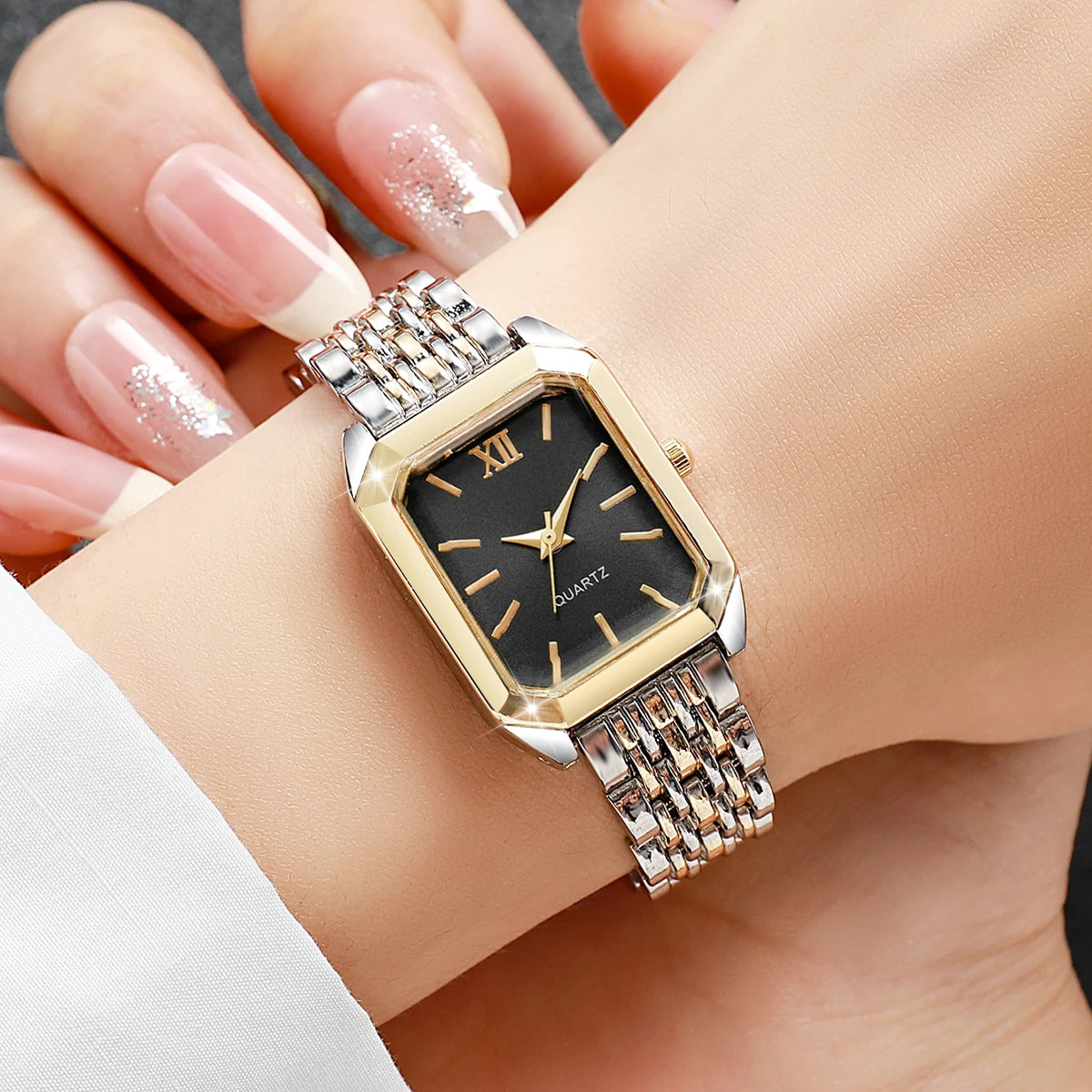 Fashion Mix Gold Women Quartz Watch Ladies Rectangle Roma Dial Wristwatch Reloj Mujer Girls Clock Gift (Without Box)