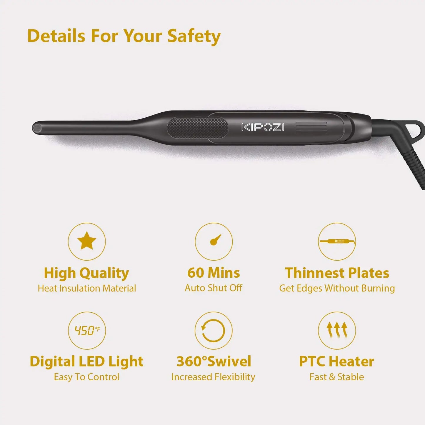 KIPOZI Titanium MINI Hair Straightener Short Hair Pixue Cut Titanium Dual Voltage Flat Hair Iron Thin Pencil Beard Straightener