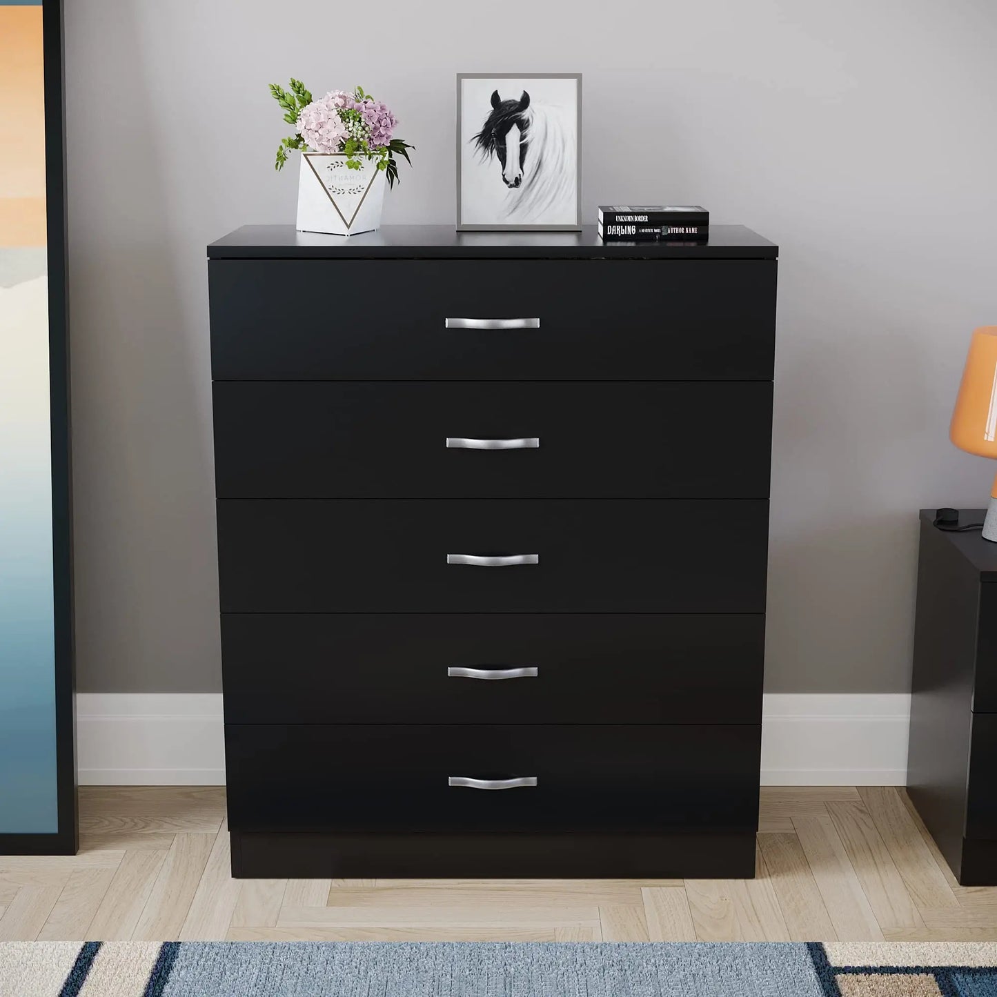 5 Drawer Chest White, Wood Storage Cabinet Dresser for Bedroom, Hallway, Closet Organizer, Modern Furniture (75x36x90cm)