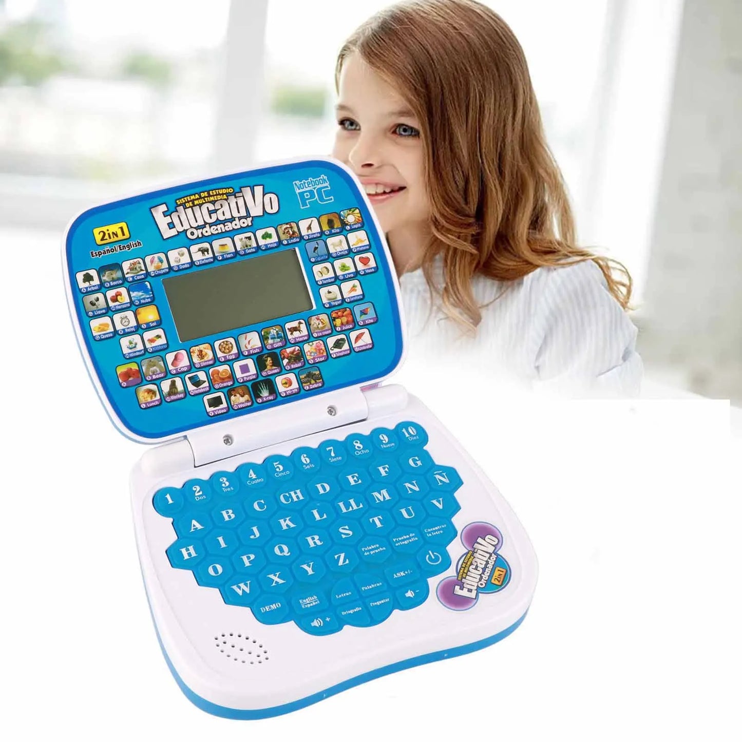 ZK30 Kids Learning Machine English Spanish Music Function Interactive Educational Laptop for Children Pink