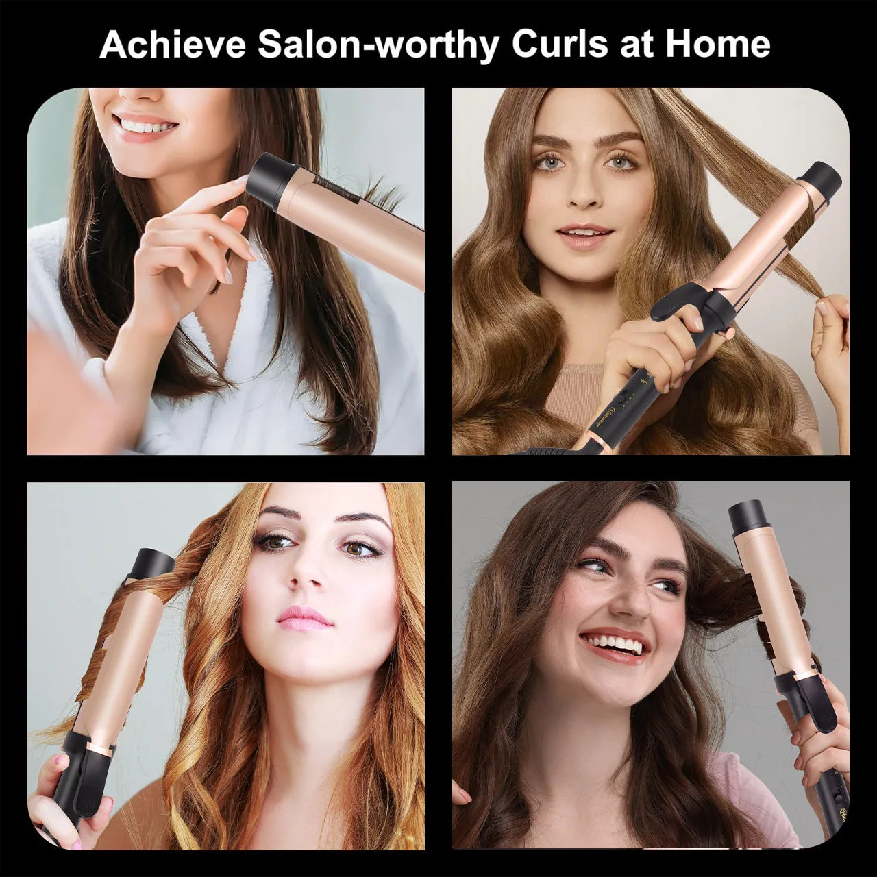 Hatteker Electric Curling Iron for Women 3-Level Temperature Control Ceramic Hair Protecting Curler Home Use Styling Tool US
