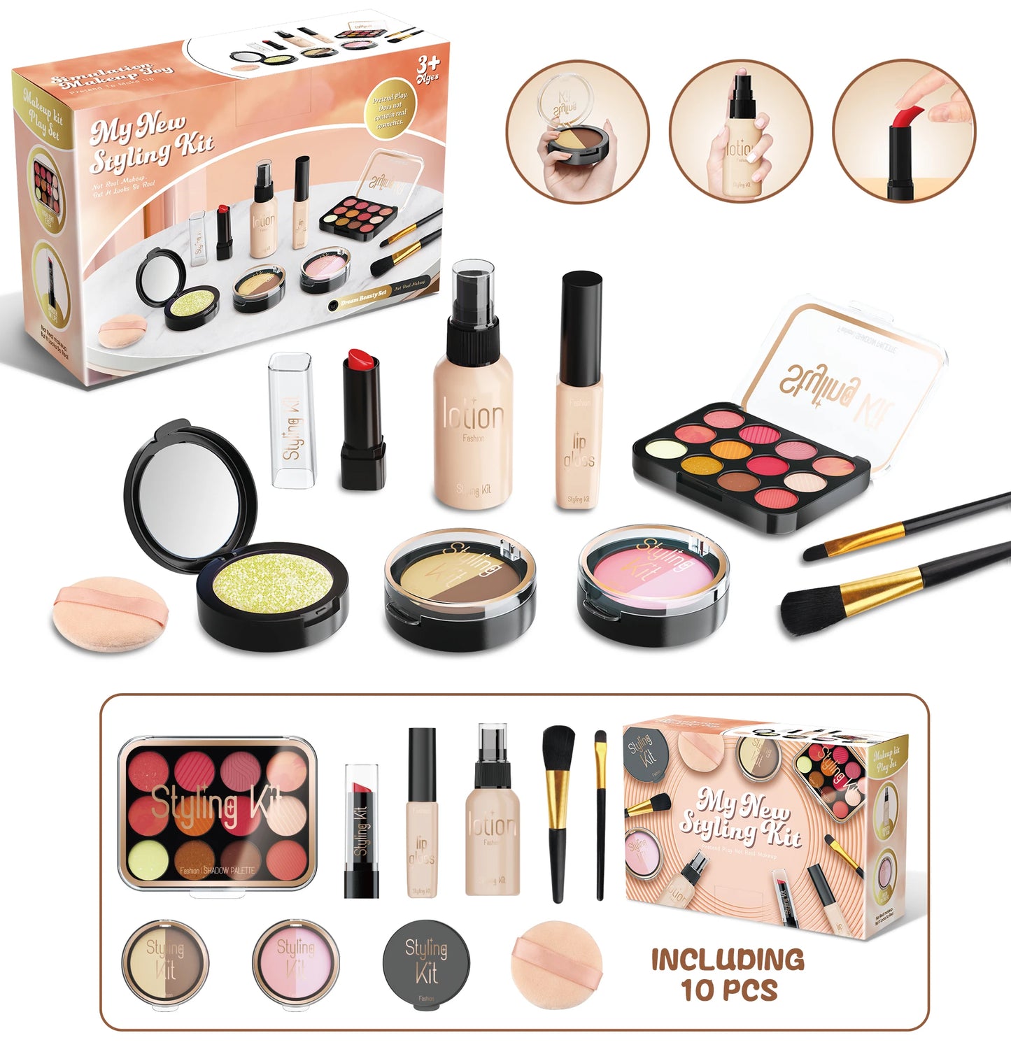 Play Makeup Toys, Simulated Cosmetics Fake Makeup Set Lipstick Powder Blusher Not Real Makeup for Girl Gifts