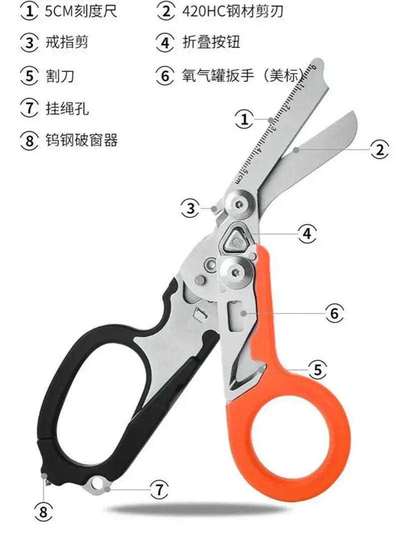 Multifunctional Emergency Response Shears - With Strap Cutter & Glass Breaker For Outdoor Rescue