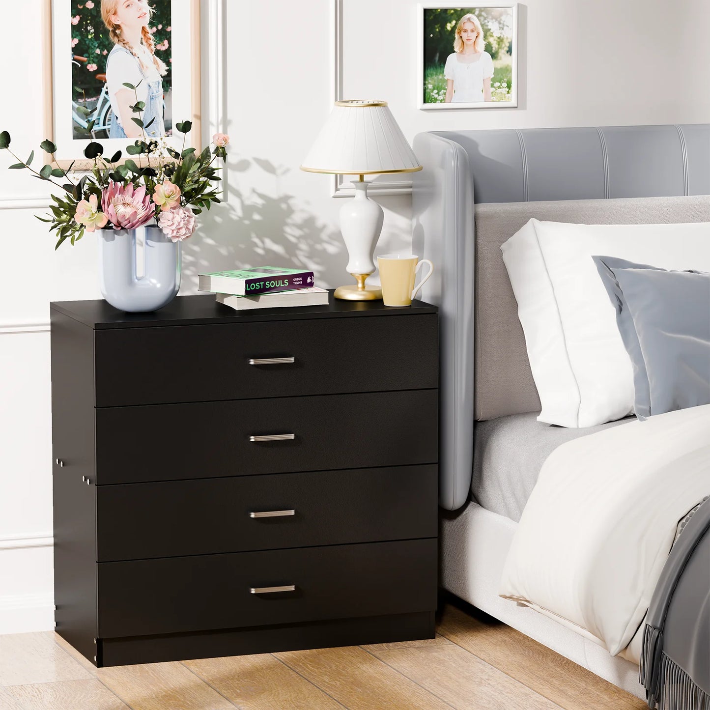 5 Drawer Chest White, Wood Storage Cabinet Dresser for Bedroom, Hallway, Closet Organizer, Modern Furniture (75x36x90cm)