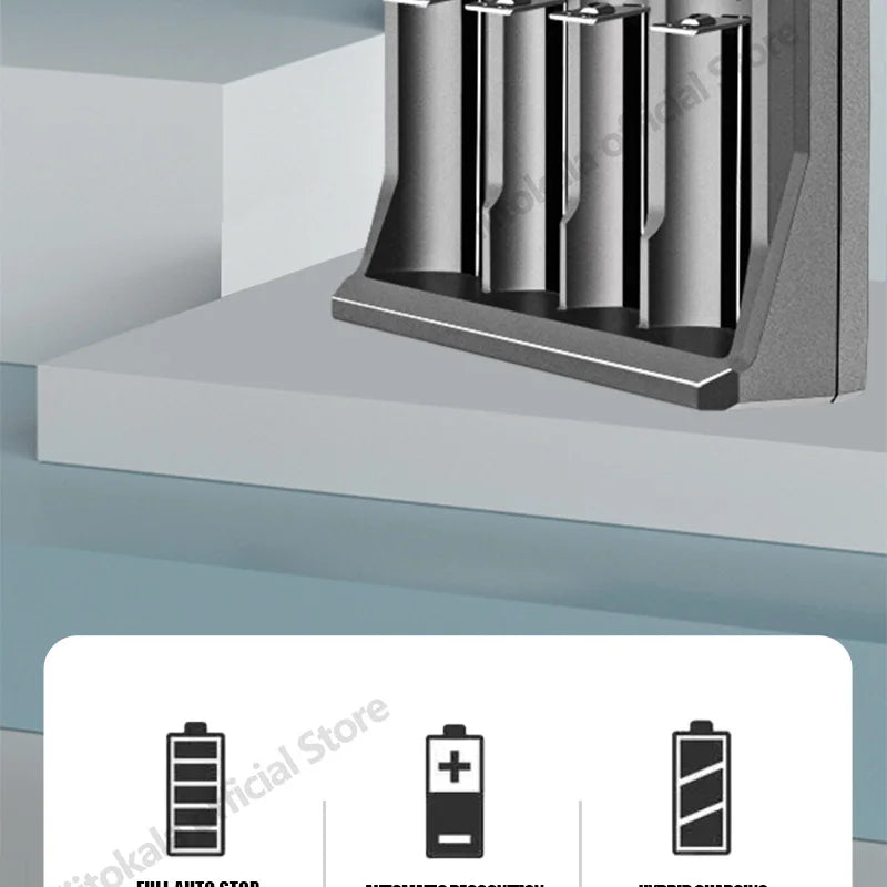 LiitoKala Lii-CH4 Smart Charger for 18650/21700/26650/AA/AAA/Ni-MH/Li-ion,1.2V/1.5V 4-Slot Fast Charge, USB-C, Auto Detect