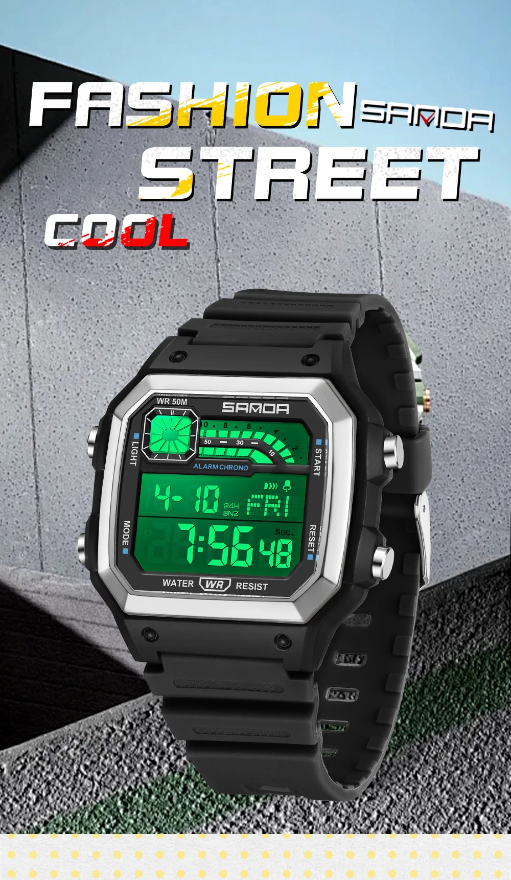 SANDA Outdoor Sport Electronic Watch Men Multifunction Watches Alarm Clock Chrono Waterproof LED Digital Double Time Watch