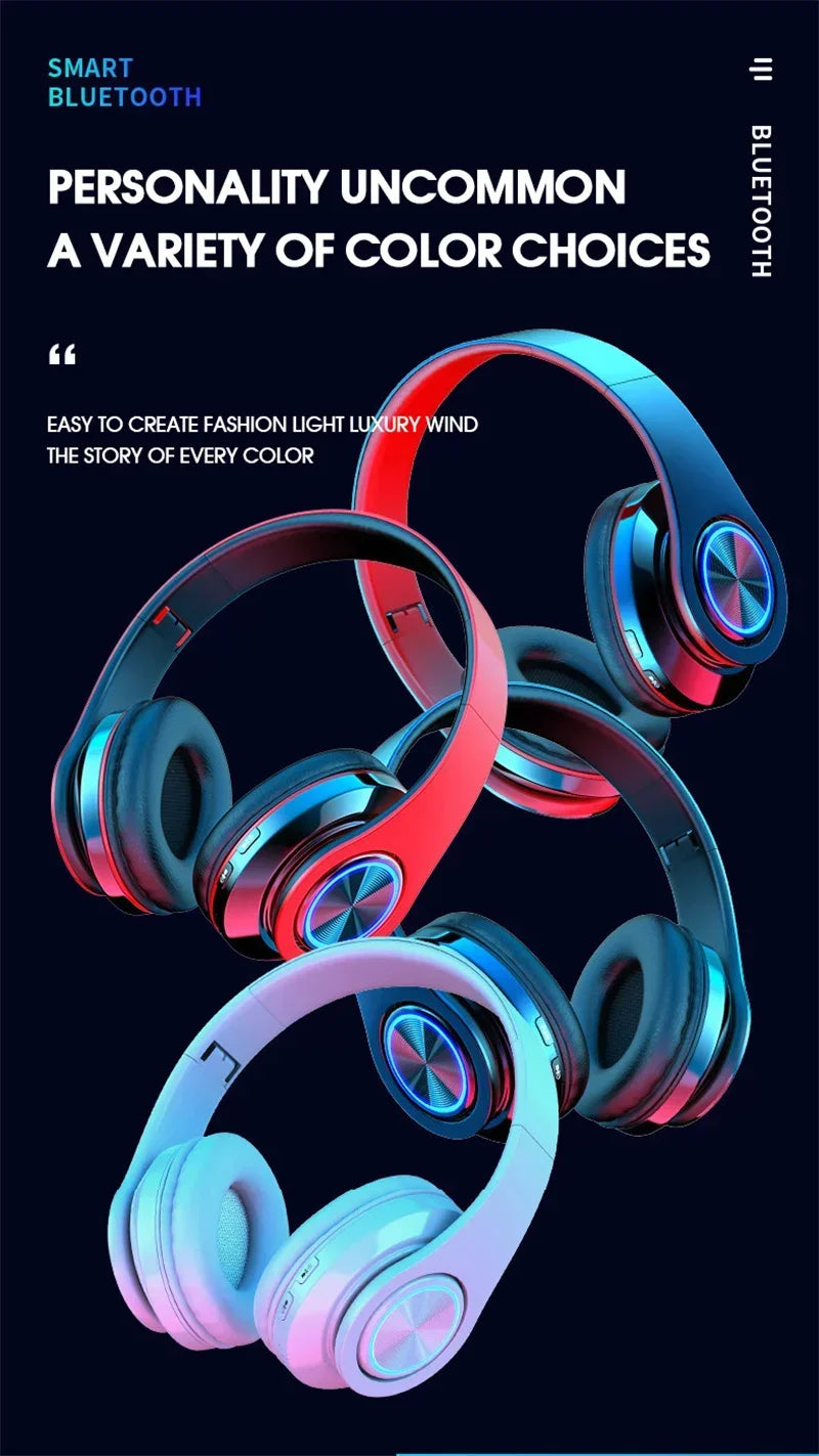 Foldable Bluetooth Headsets  Wireless Headphones With Mic Stereo Earphone Support TF Card FM For Xiaomi Iphone Sumsamg Phone
