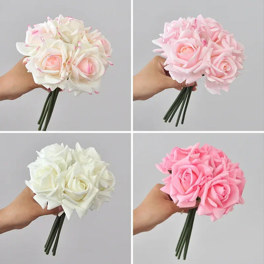 5 Head Curled Rose Bouquet with Artificial Moisture Sensation High-end Silk Flower Home Decoration Wedding Decoration
