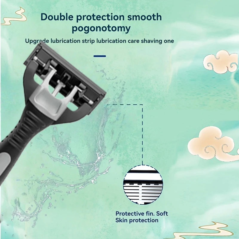 Men's manual razor safety razor 6-layer stainless steel hair removal knife, replaceable razor head, razor tools.