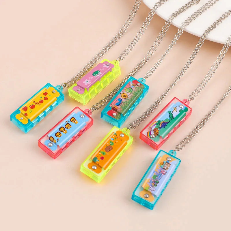 10/20Pcs Cartoon Mini Harmonica with Necklace Musical Toys for Kids Birthday Party Favors Pinata Fillers Boy Girl Christmas Gift