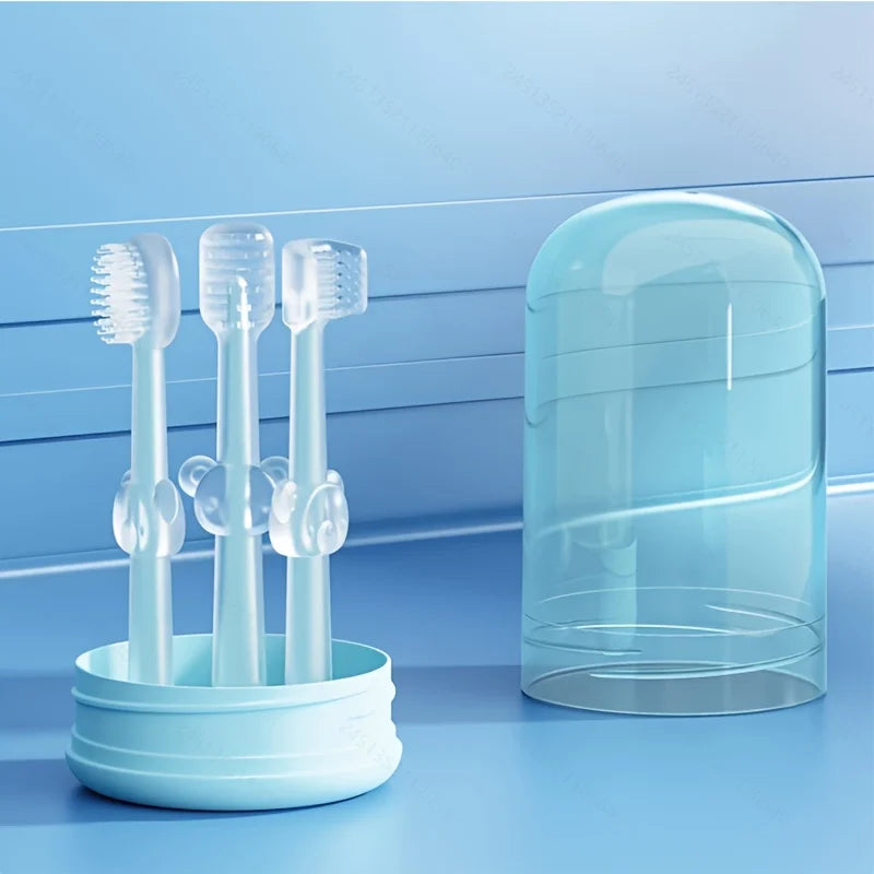 2PCS/1PC Baby and Toddler Toothbrush Set, 3 Silicone Tongue Cleaners, 360 ° Toothbrush, Baby Soft Toothbrush with Bracket, Baby