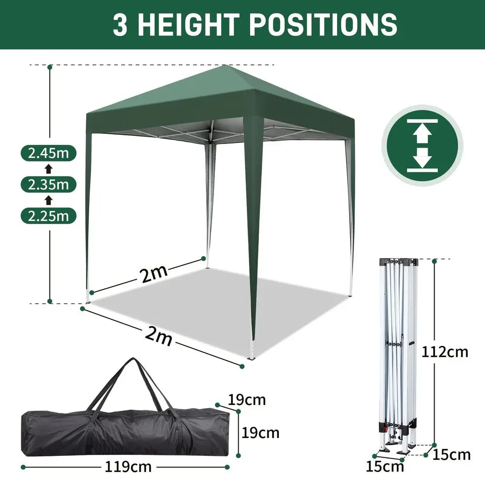 x 2m Pop Up Canopy Tent, Outdoor Gazebo Folding Canopy with Carry Bag for Commercial Events, Party, Backyard BBQ, Camping, Gree