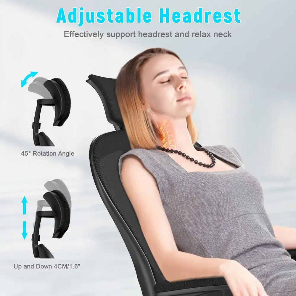 Office Desk Chair with FlipUp Armrest High Back Ergonomic Computer Chair with Adjustable Headrest and Lumbar Support Executive