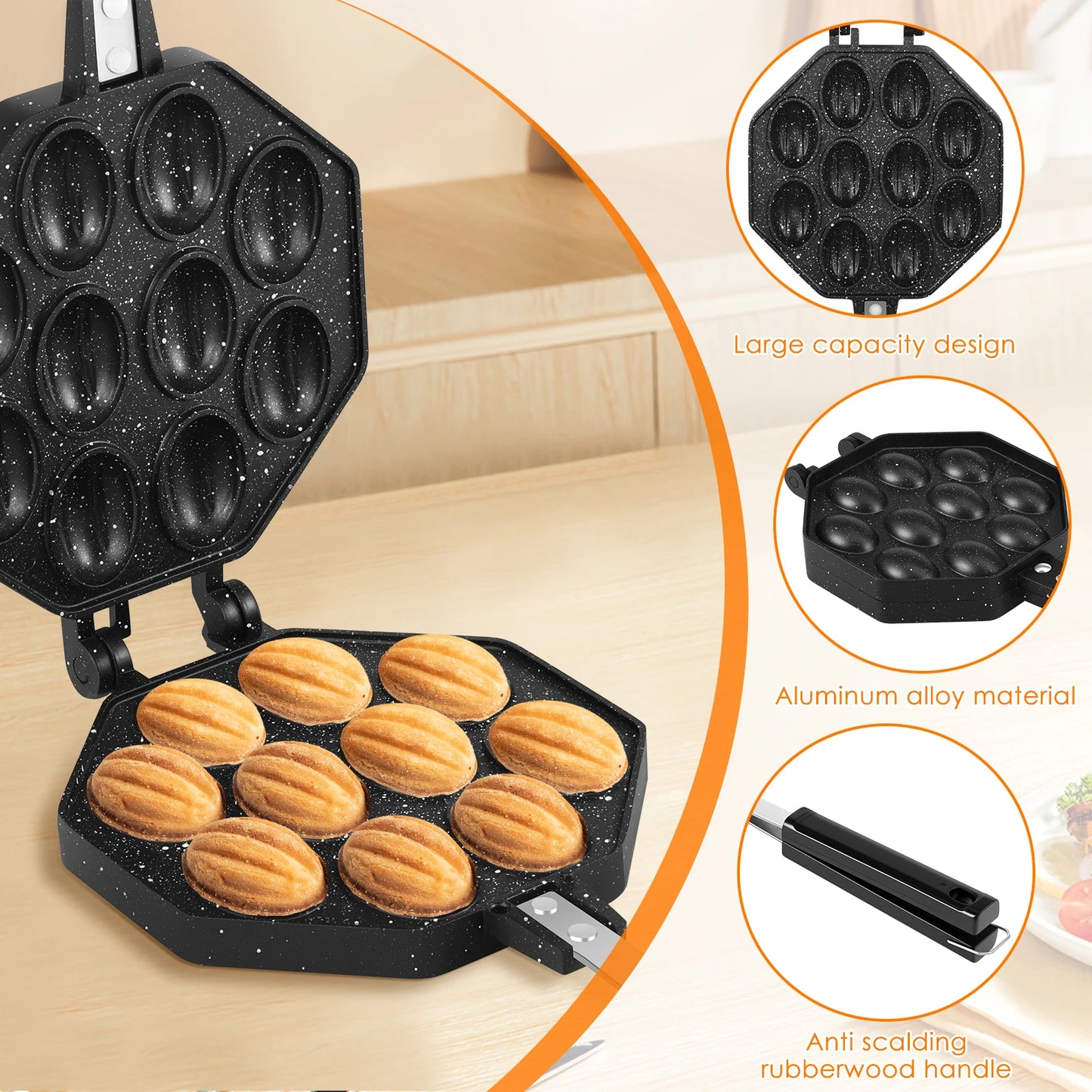 Walnut Cookie Mold Aluminum Alloy Walnut Cookie Maker Mould Nonstick Cook Making Tool with Handle for Baking Kitchen Accessories