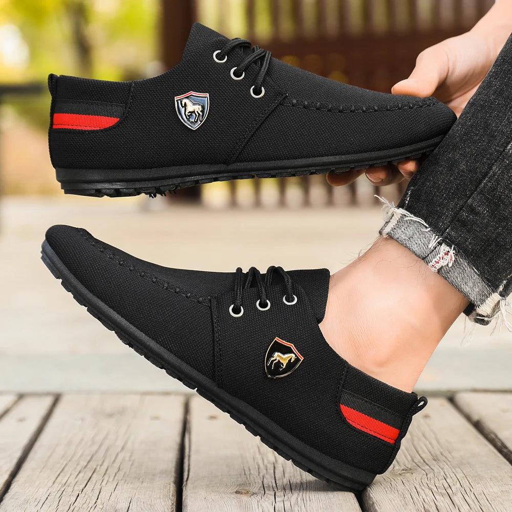 Men's Breathable Fabric Casual Loafers, Soft-Soled Comfortable Lace-Up Low-Top Men's Shoes, Versatile for Daily Commuting and Light Business Wear, Lightweight, Wear-Resistant, Non-Stuffy, Comfortable for Long Wear, Suitable f