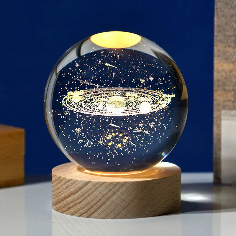 6cm 3D Crystal Ball Crystal Planet Night Light Laser Engraved Solar System Globe Astronomy Birthday Gift Home Desktop Decoration
