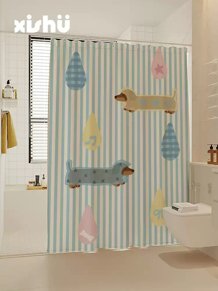 VIKAMA Cartoon Shower Curtain - Waterproof Splash Proof Partition Dry Wet Separation Bathroom Decorative Shower Curtain
