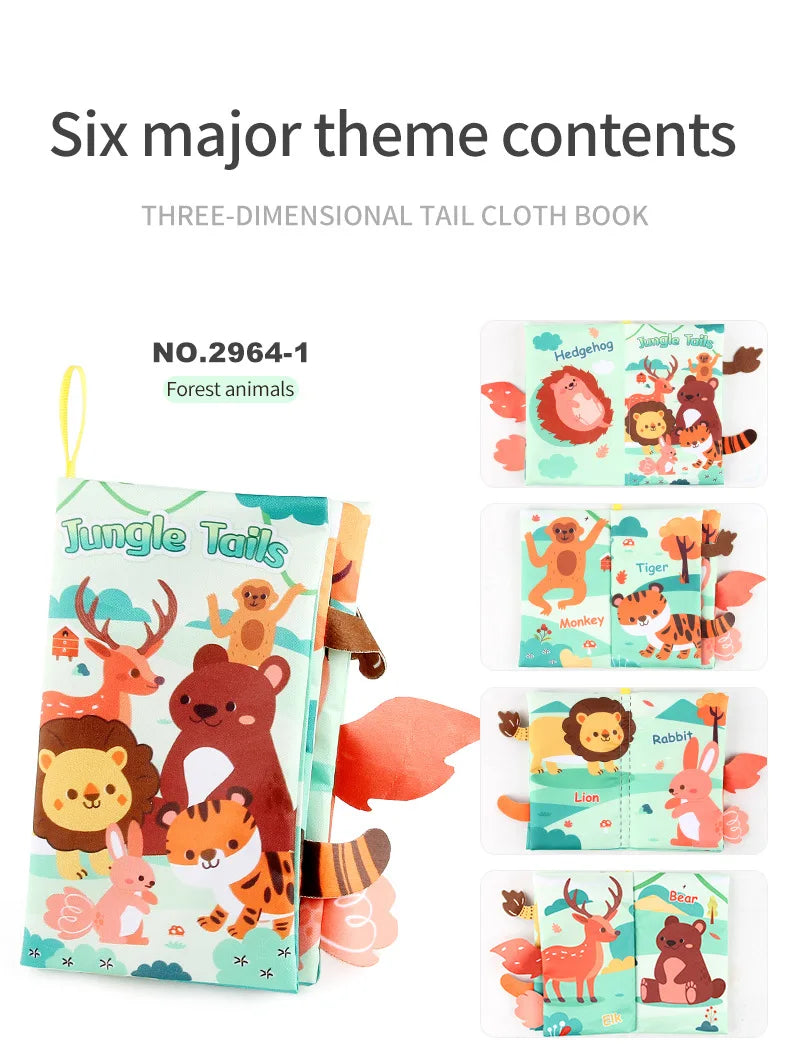 Baby Cloth Book Toys Cartoon Animals Tail  Educational Ringed Paper Cloth Book Toys Enlightenment Baby Toys 0-12 Months Gifts