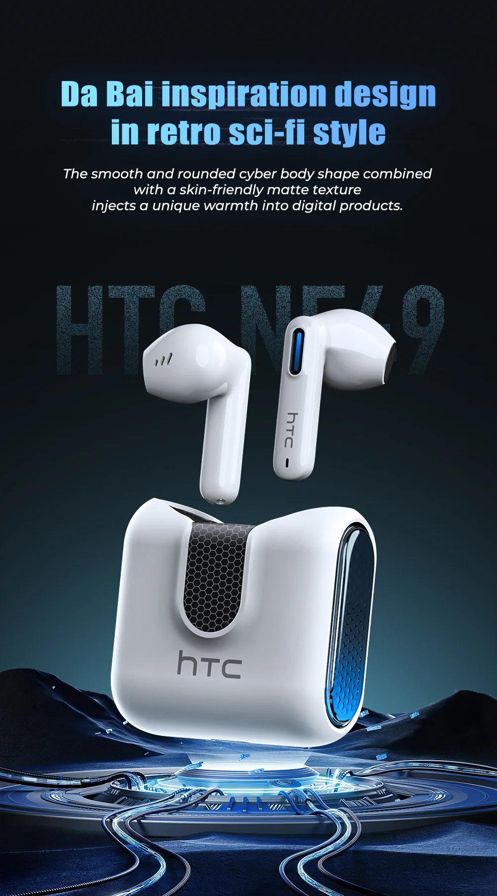 HTC NE49 Earphones Bluetooth V6.0 Noise Reduction TWS Sports Wireless Headphones with Mic Long life