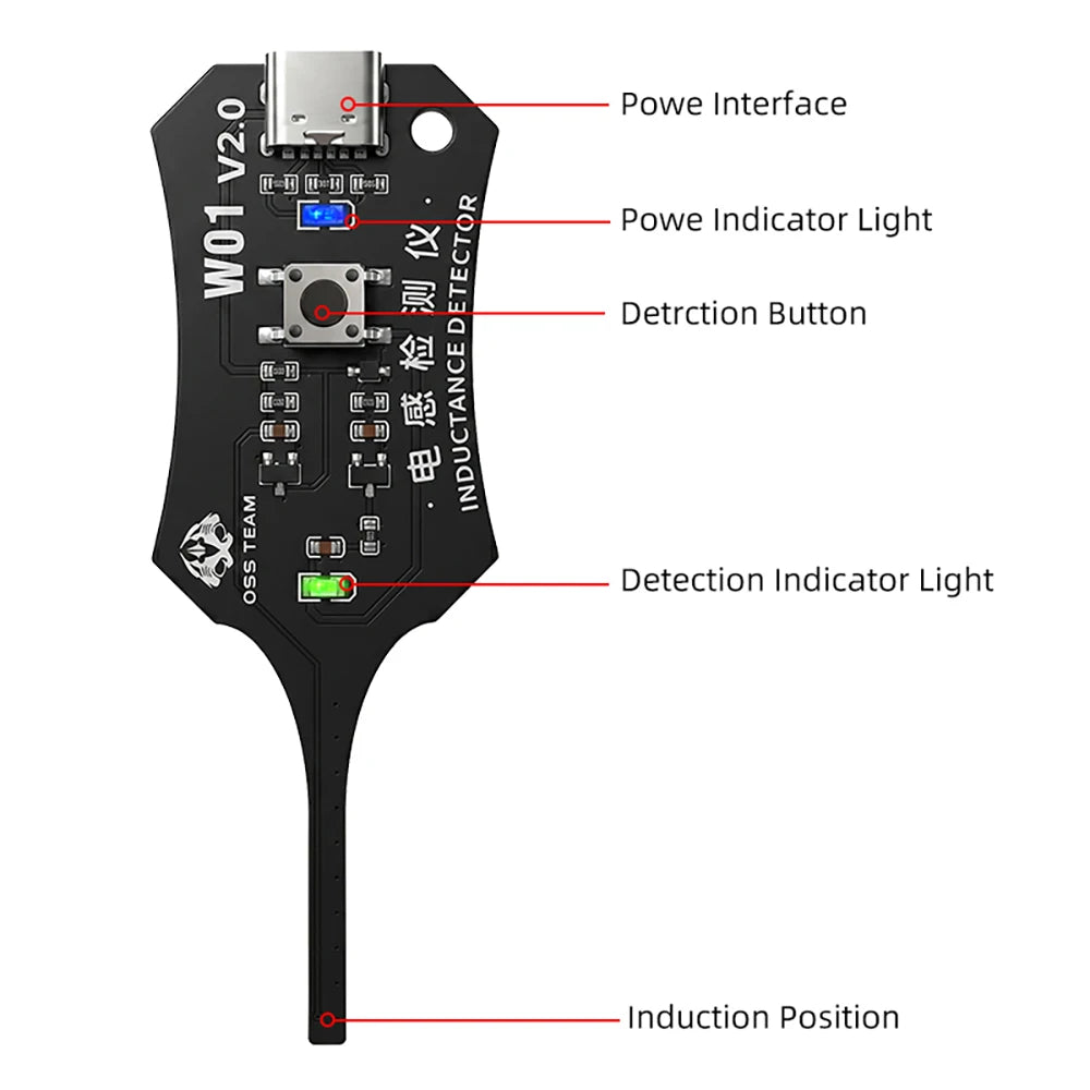 Type-C Inductance Tester Electromagnetic Non-Contact Fault Detection for Phones PCB Motherboard Repair Diagnostics Tool