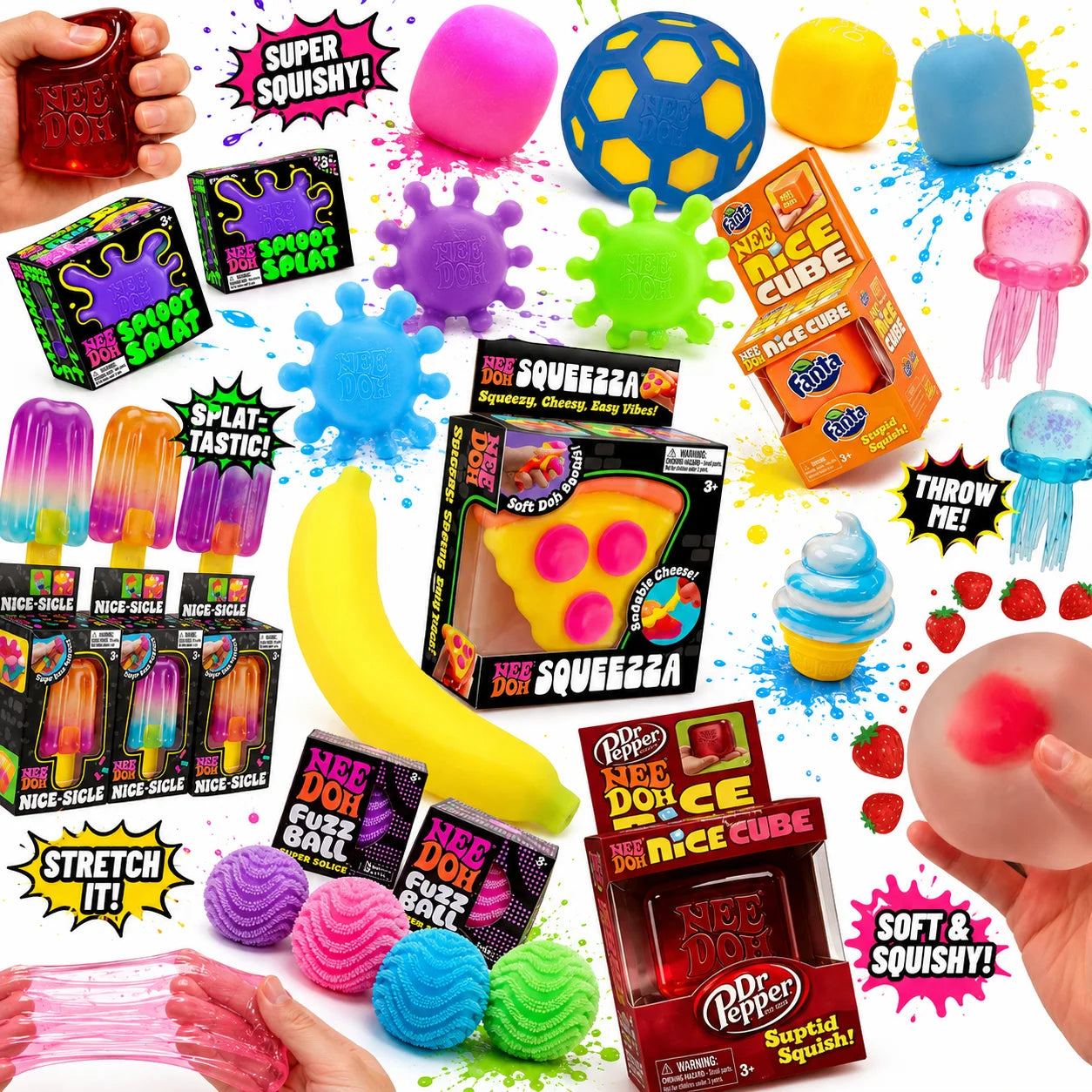 Random Squishy Toy Set Stress Relief Sensory Fidget Toys Soft Squeeze Mochi Ball Cube Banana Kids Gift Pack