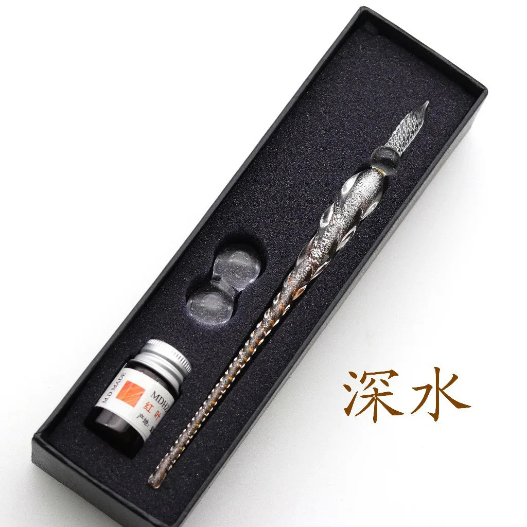 Colored Crystal Glass Dipping Pen Gift Box Gold Powder Colored Ink Signature Pen Friends Classmates Creative StationeryPens Gift