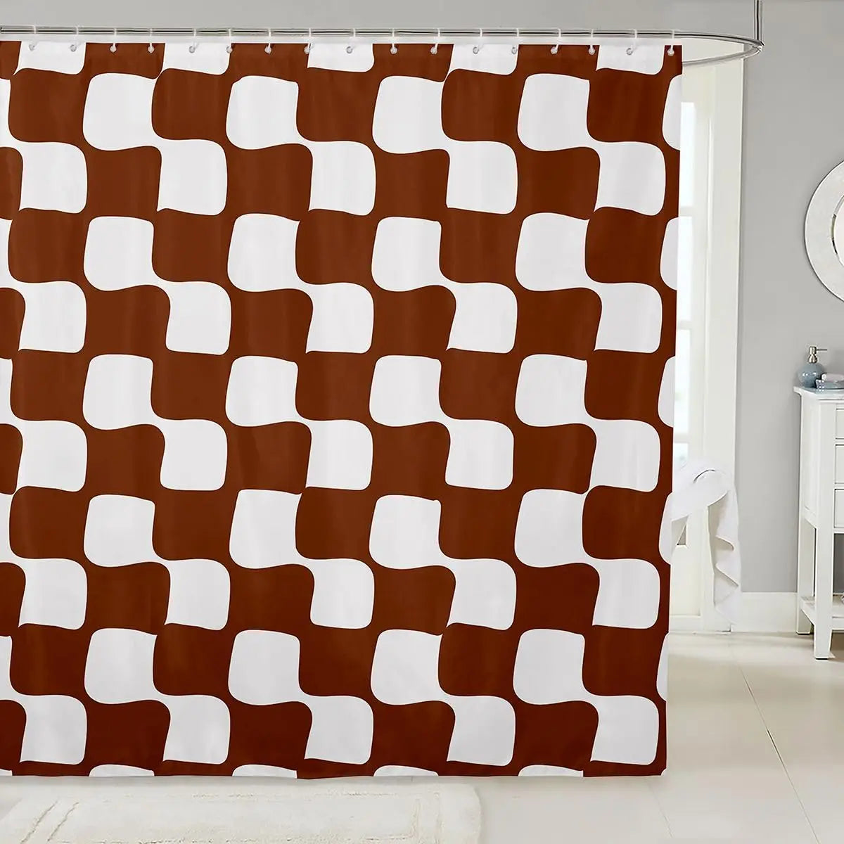 Checkered Grid Shower Curtains Buffalo Plaid Bathroom Curtain for Kids Women Men Black Brown Bathroom Accessories Geometric