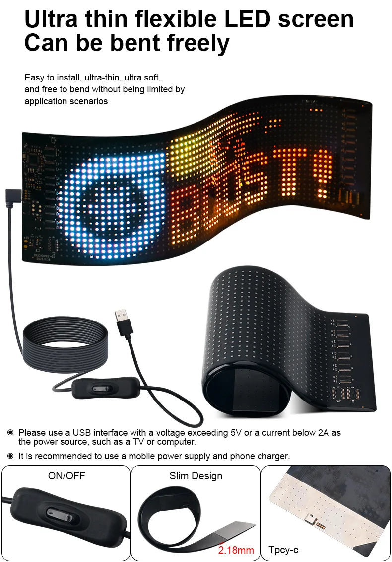Car Scrolling Advertising Display Programmabl USB APP Control Customizable DIY Bluetooth RGB LED Sign Text Pattern Animation 5V
