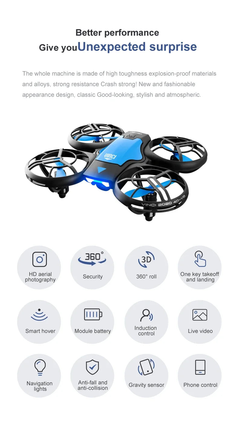 V8 New Mini Drone 4K Professional HD 1080P Wide Angle Camera WiFi FPV RC Drone Height Keep Drones Helicopter Kids Toys 4DRC
