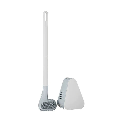 1pc Flexible Silicone Toilet Brush with Long Handle and 360 Degree Rotation - Wall Mounted Design for Bathroom Cleaning