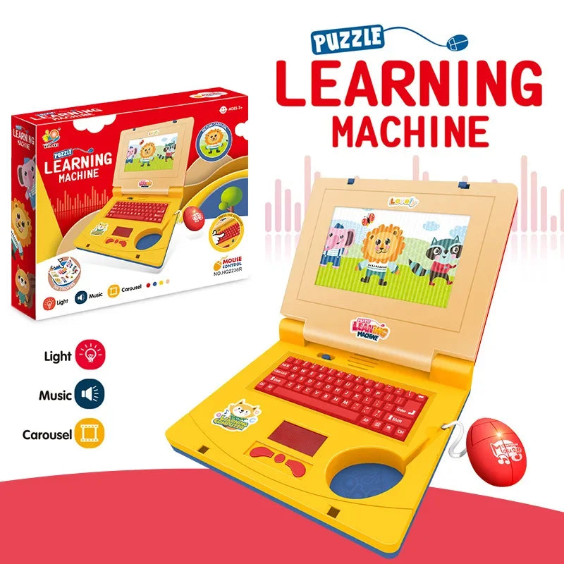 Toddler Puzzle Learning Machine Cartoon Fake Laptop with Light Music Mouse Simulation Computer Enlightening Toys Birthday Gifts