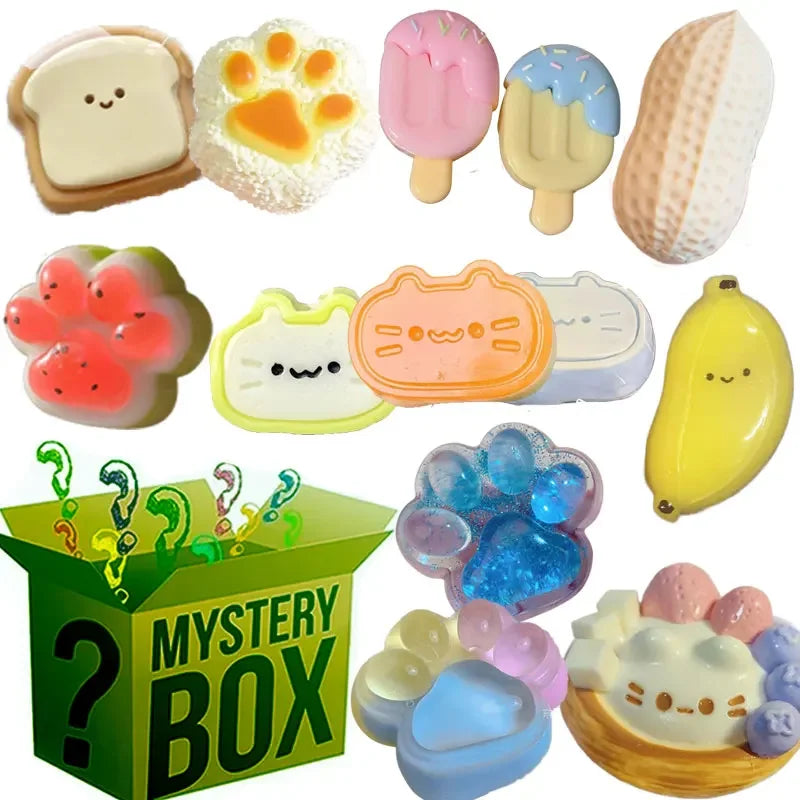 Hot Blind Box Mystery Kawaii Cat Paw Mochi Squishy, Simulated Food Fidget Toy, Cute Squeeze Foot Toy Antistress Stress-Relief