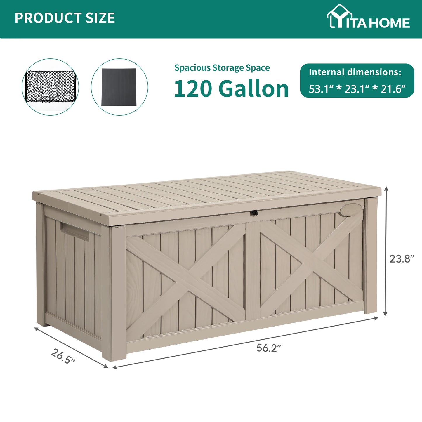 450L X-Front Resin Deck Box, Waterproof Lockable Outdoor Storage Bench for Patio Cushions & Garden Tools