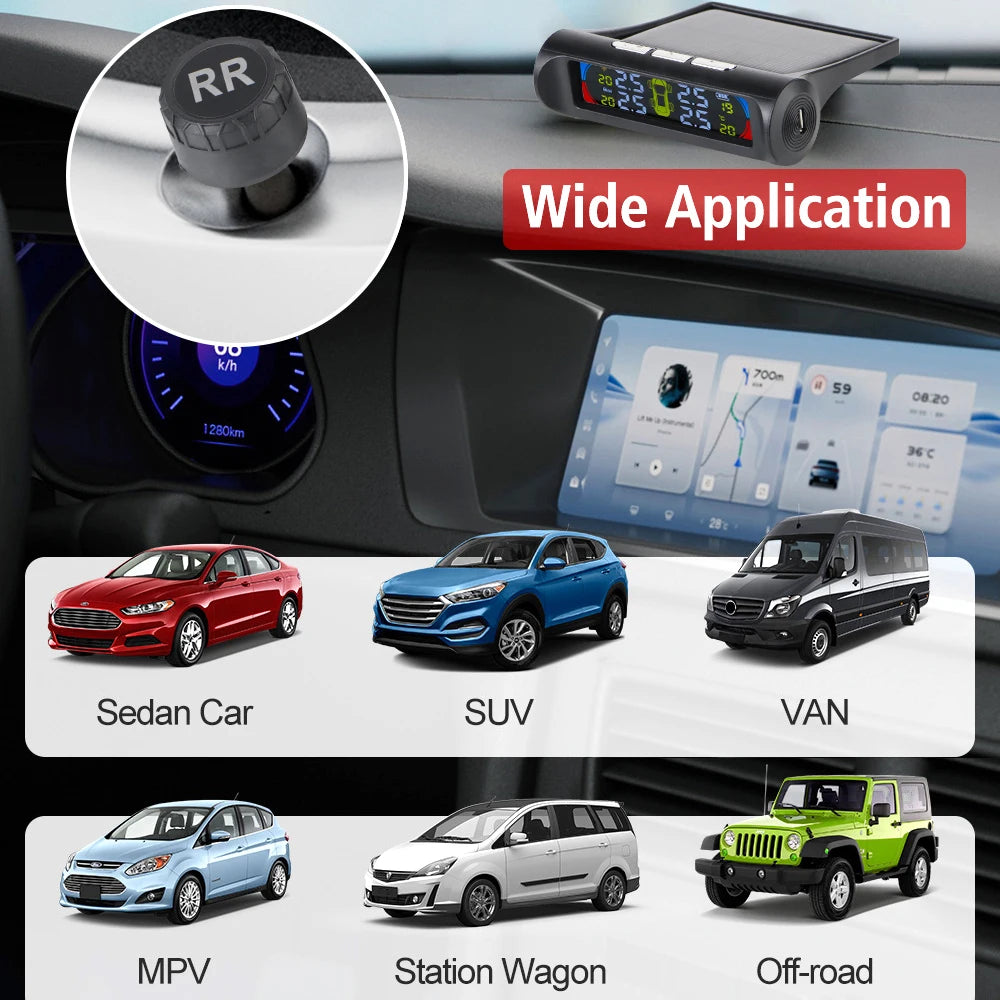 Tire Pressure Monitoring System Temperature Warning New C External Battery Version Sensors Solar TPMS Car Tyre Pressure Monitor