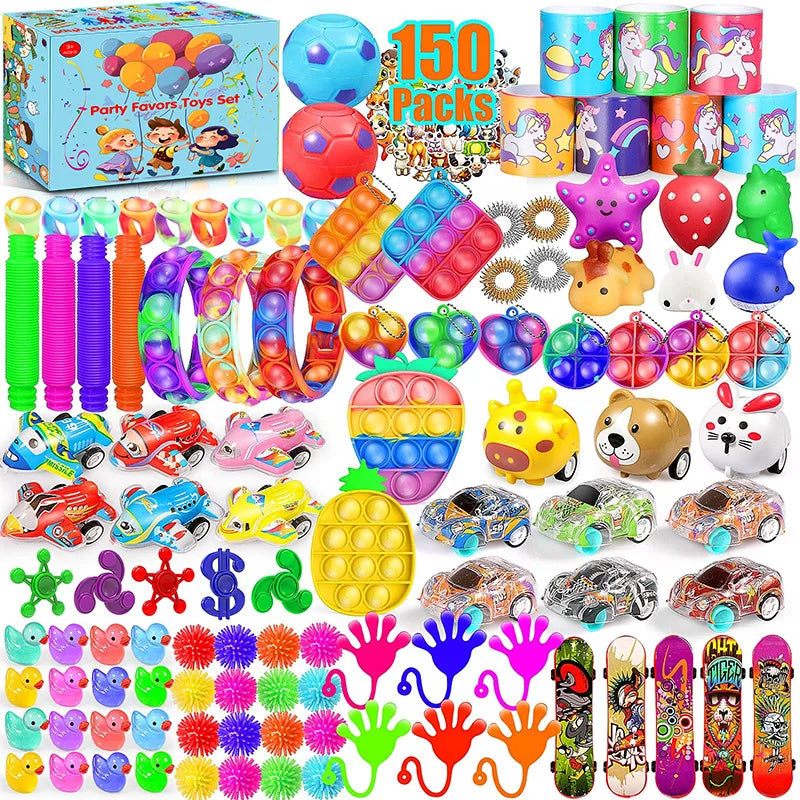 120/206Pcs Kids Birthday Pinata Toys Snap Bracelets Push Bubble Fidget Toys Carnival Prize Pinata Filler Bulk Toys Kids Gifts