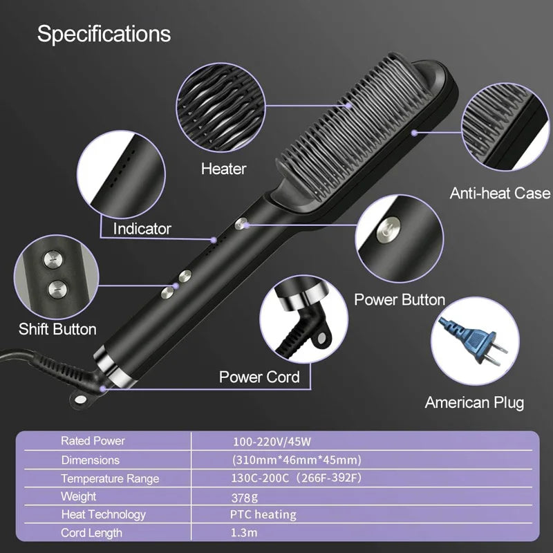 New Dual-Purpose Heated Straightening And Curling Comb With Negative Ions That Won’T Damage Your Hair Hair Straightenercomb